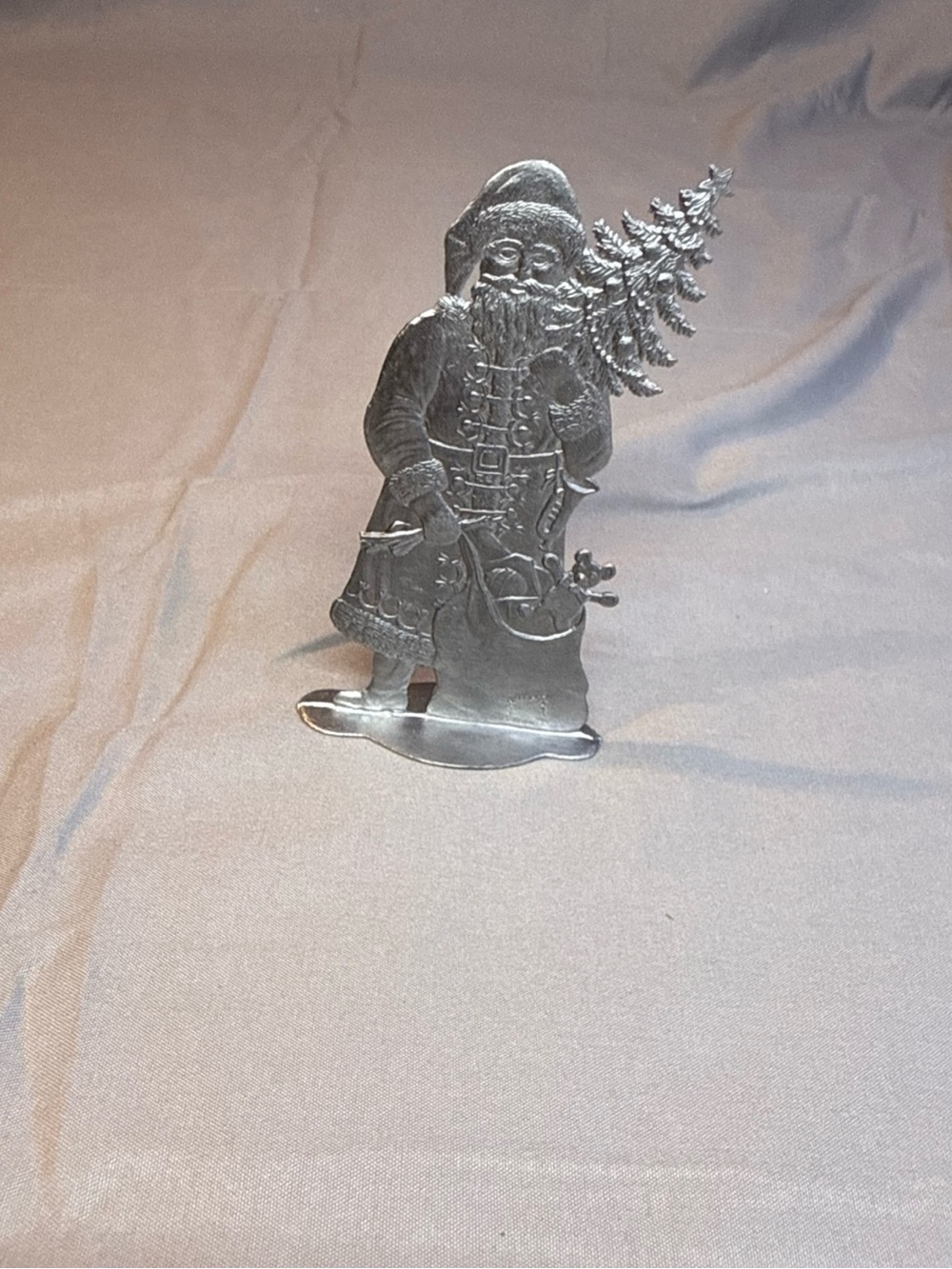 Pewter Santa Figurine with Tree Holiday Accent